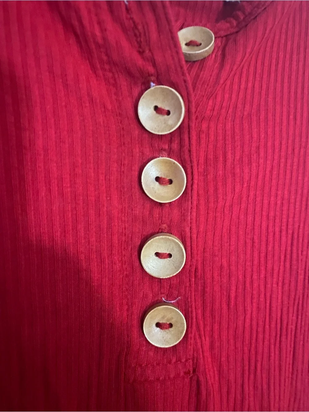 Posh Peanut Red Ribbed Button-Front Footie with Ruffle Back
